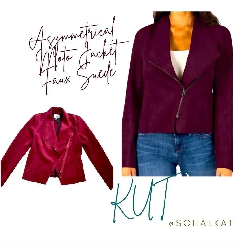 💼Like New KUT Wine Carina Moto Jacket, Asymmetrical Zipper side slash po…